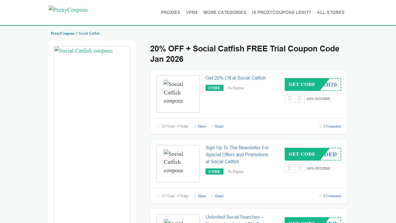20% OFF + Social Catfish FREE Trial Coupon Code Jan 2026 Latest Deals