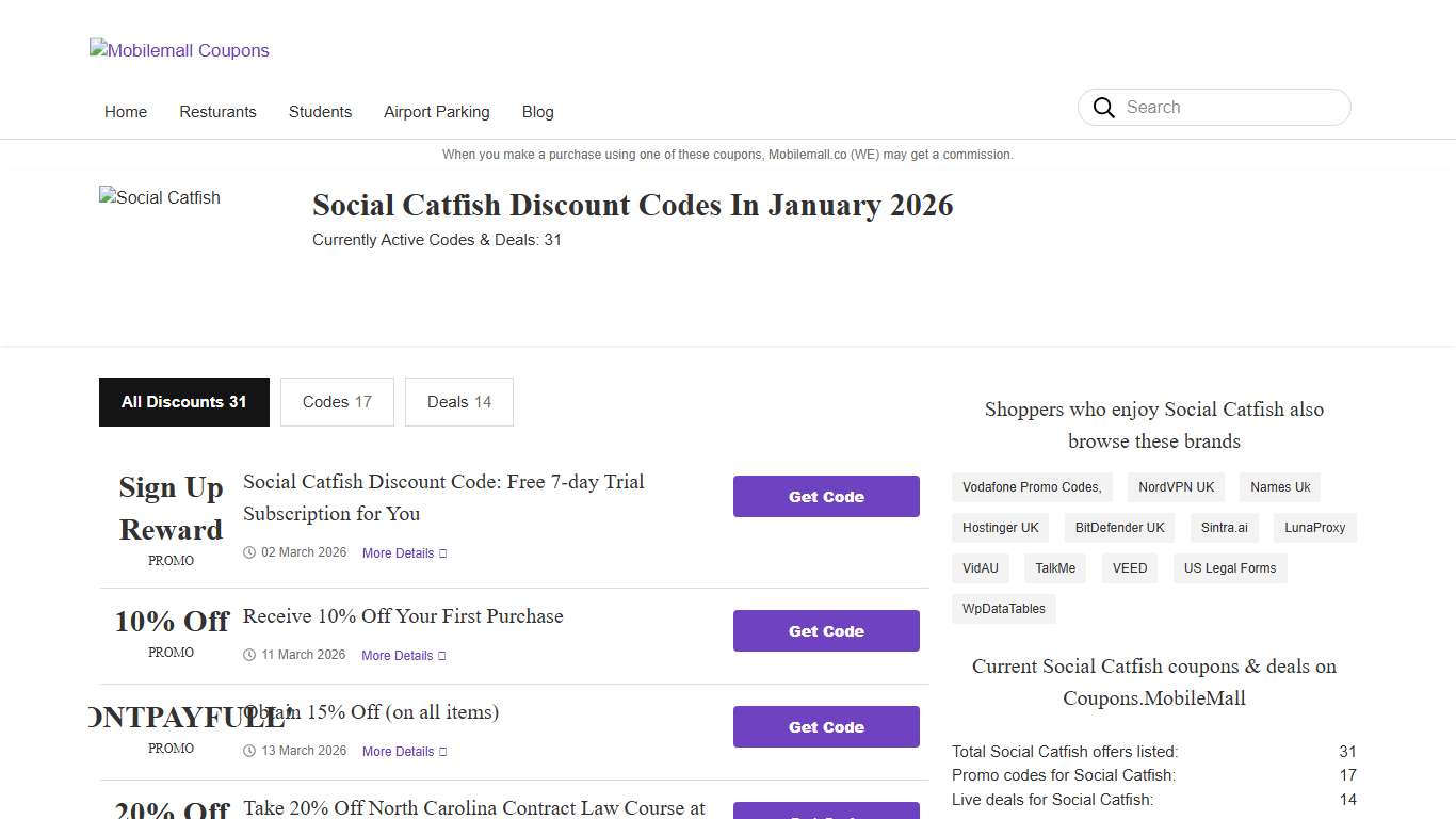 Social Catfish Discount Codes: Sign Up Reward - January 2026